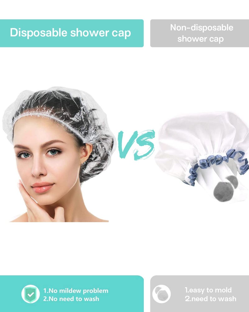Auban 100PCS Disposable Shower Caps Independent Packing, Plastic Clear Hair Cap Large Thick Waterproof Bath Caps for Women, Travel Essentials Accessories (20.5") - Image 4