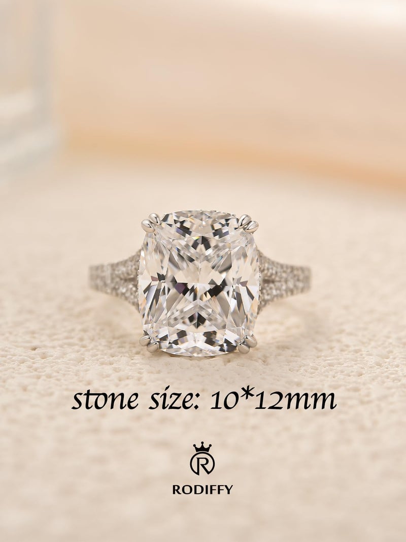 RODIFFY 4.5CT Cushion Cut Engagement Ring with Split Shank, S925 Silver AAAAA Grade CZ Promise Ring for Women (Silver, 7) - Image 2