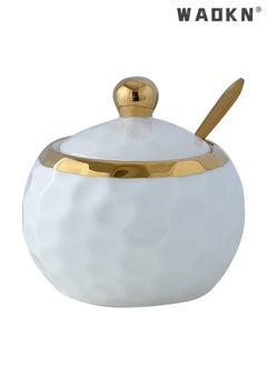 WAOKN Ceramic sugar bowls with lid and spoon for household and kitchen use, white sugar bowl dispenser  - Image 1