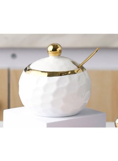 WAOKN Ceramic sugar bowls with lid and spoon for household and kitchen use, white sugar bowl dispenser  - Image 2
