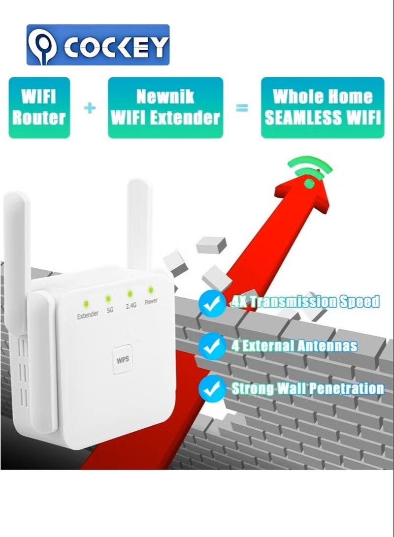 COCKEY WiFi Extender 2.4G/5G Dual Band Repeater, Speed 1200Mbps with Ethernet Port (White） - Image 2