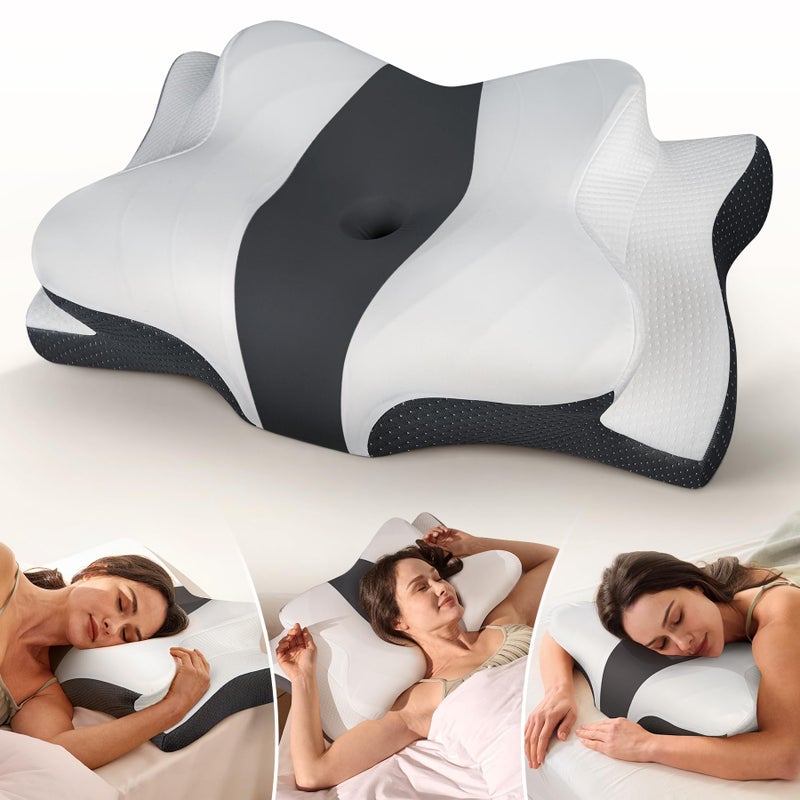 Cozyplayer True Cooling Cervical Neck Pillow for Pain Relief Ergonomic Side Sleeper Pillow for Neck Support Odorless Orthopedic Contour Memory Foam Pillows Bed Pillow for Back Stomach Sleeper