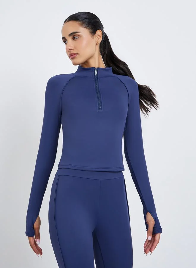 Styli Active Women Half Zip Up Thumbhole Top with Leggings Set