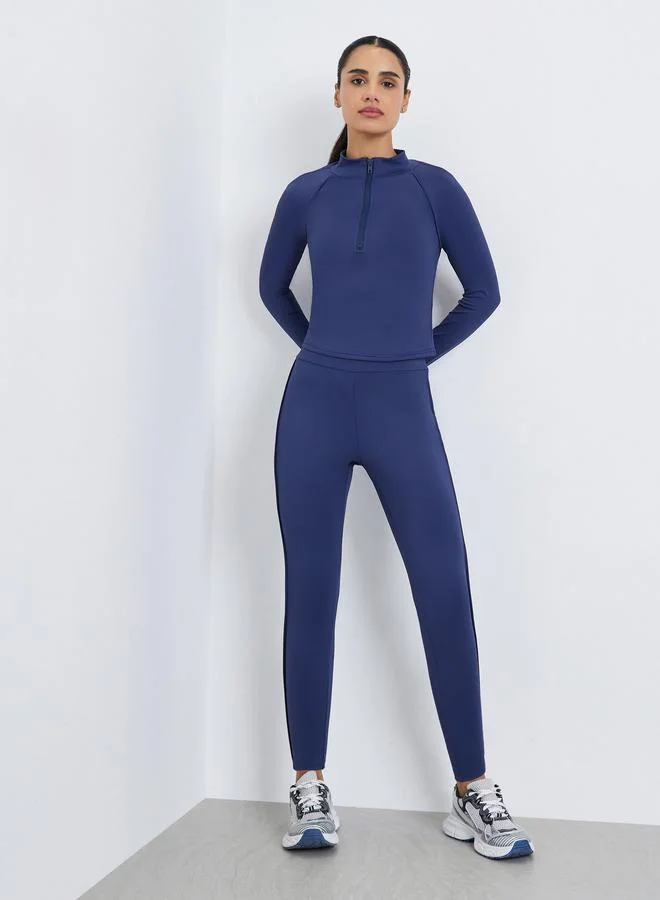 Styli Active Women Half Zip Up Thumbhole Top with Leggings Set