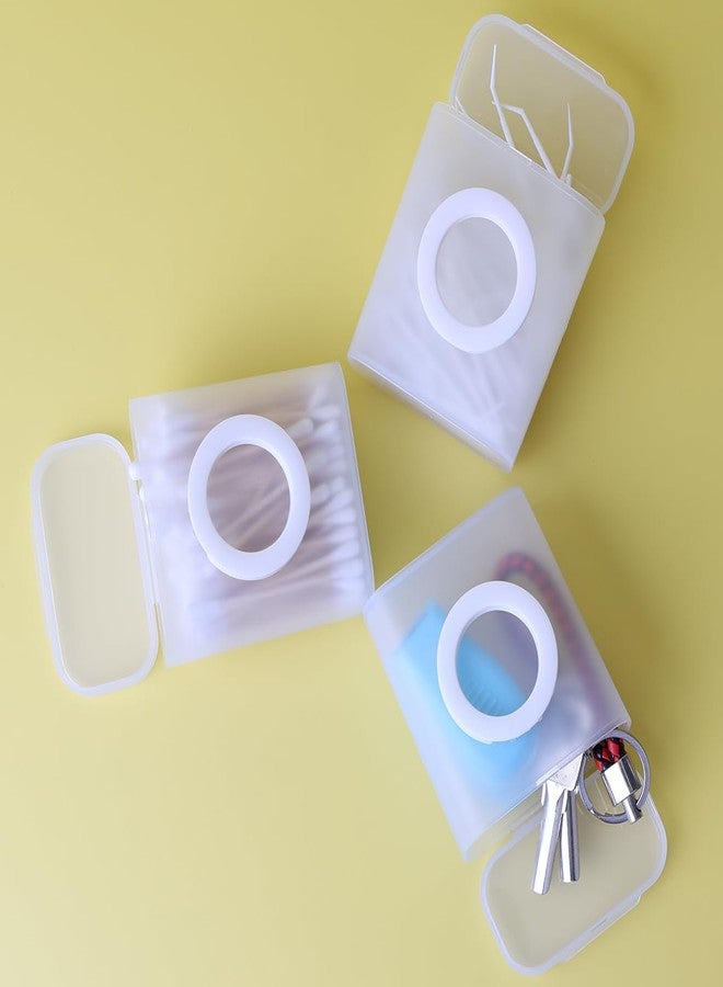 OKOMATCH 3 Pcs Qtip Holder Travel Portable Case Dispenser Container With Lid Hair Tie Clips Organizer For Girls Floss Pick Holder Storage Small Items Bathroom Endtable Office Desktop (Frosted White) - Image 1