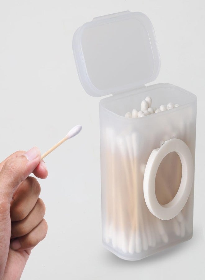 OKOMATCH 3 Pcs Qtip Holder Travel Portable Case Dispenser Container With Lid Hair Tie Clips Organizer For Girls Floss Pick Holder Storage Small Items Bathroom Endtable Office Desktop (Frosted White) - Image 2