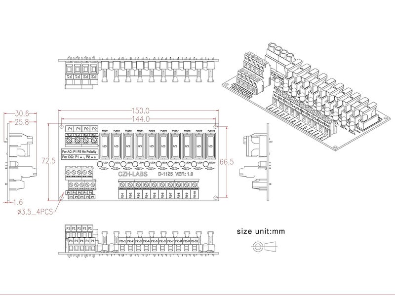 Electronics-Salon Panel Mount 10 Position Power Distribution Fuse Module Board, for AC/DC 5~32V - Image 5
