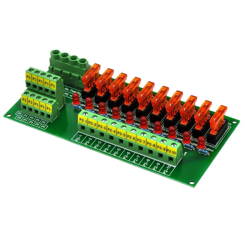 Electronics-Salon Panel Mount 10 Position Power Distribution Fuse Module Board, for AC/DC 5~32V - Image 1