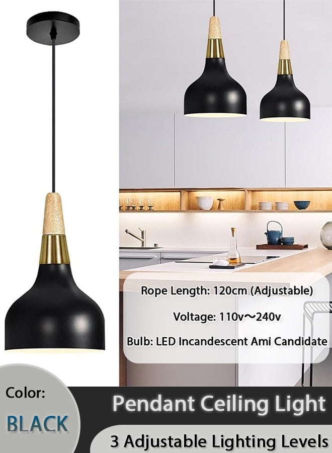 Pendant Ceiling Light, Chandelier Decor Lamp, 3-Color Light Indoor Lighting Hanging Lamp with Adjustable Cord, Ceiling Lamp for Kitchen Home Island Dining Room Bedroom (Black) - Image 1