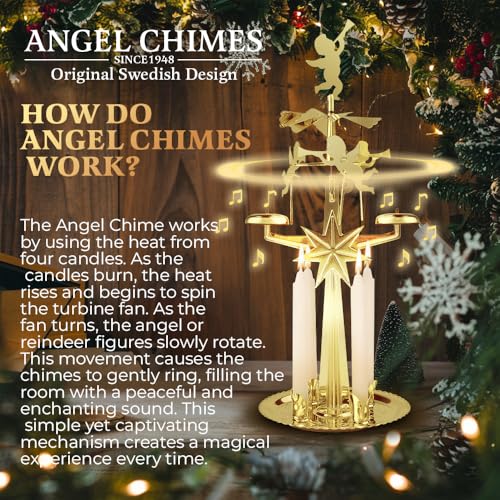 Angel Chimes Original Swedish Angel Chimes, Carousel and 4 Candles – Scandinavian Spinning Festive Chimes for Christmas, Best Memorial Gift Since 1948, Home Decorations - Gold Brass - Image 4