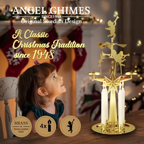 Angel Chimes Original Swedish Angel Chimes, Carousel and 4 Candles – Scandinavian Spinning Festive Chimes for Christmas, Best Memorial Gift Since 1948, Home Decorations - Gold Brass - Image 2