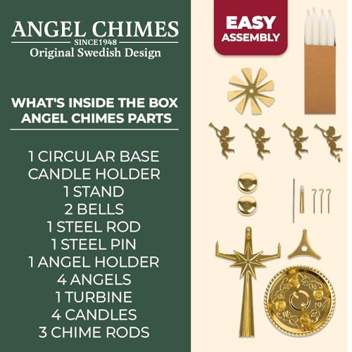 Angel Chimes Original Swedish Angel Chimes, Carousel and 4 Candles – Scandinavian Spinning Festive Chimes for Christmas, Best Memorial Gift Since 1948, Home Decorations - Gold Brass - Image 3