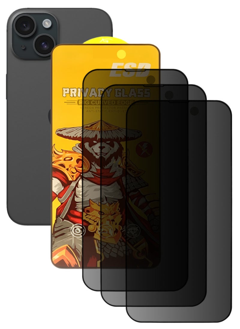 ESD 3 Pieces Tempered Dustproof Privacy Glass Screen Protector Compatible For iPhone 15 Plus - Image 1