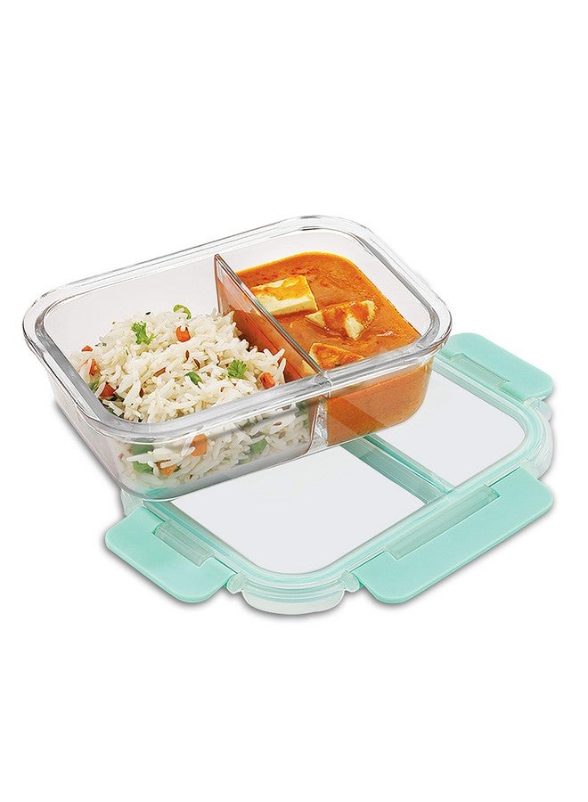 Allo Foodsafe Compartment Glass Lunch Box With Break Free Detachable Lock, Oven & Microwave Safe, Borosilicate Glass Container With Partition Divider, Office Tiffin 1000Ml, Rectangle, Brown - Image 2