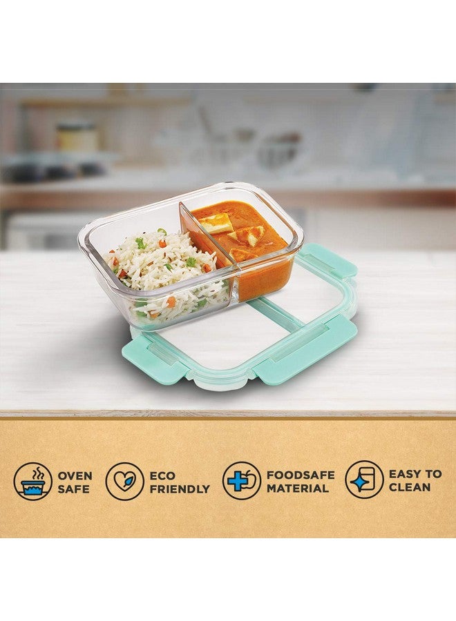 Allo Foodsafe Compartment Glass Lunch Box With Break Free Detachable Lock, Oven & Microwave Safe, Borosilicate Glass Container With Partition Divider, Office Tiffin 1000Ml, Rectangle, Brown - Image 3
