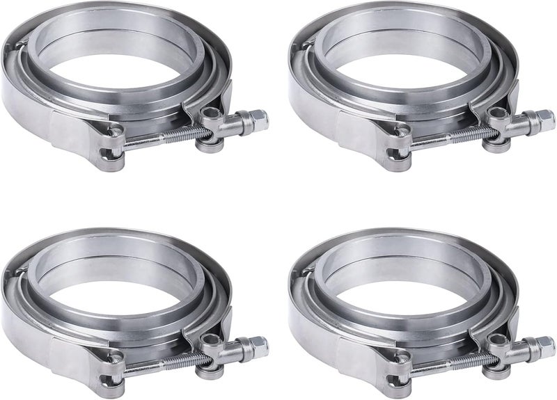 JDMSPEED Stainless Steel 2.5" V-Band Flange & Clamp Kit - 4 Pcs for Turbo Exhaust Downpipes - Image 1