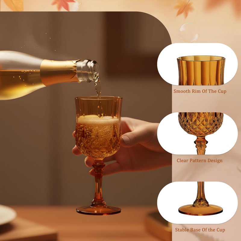 HTTBEIZI 7OZ Plastic Wine Glasses, Disposable Goblets Drinking Glasses Crystal Vintage Water Cups Unbreakable Champagne for Valentineâ€™s Day, Wedding, Parties (24, Amber) - Image 4
