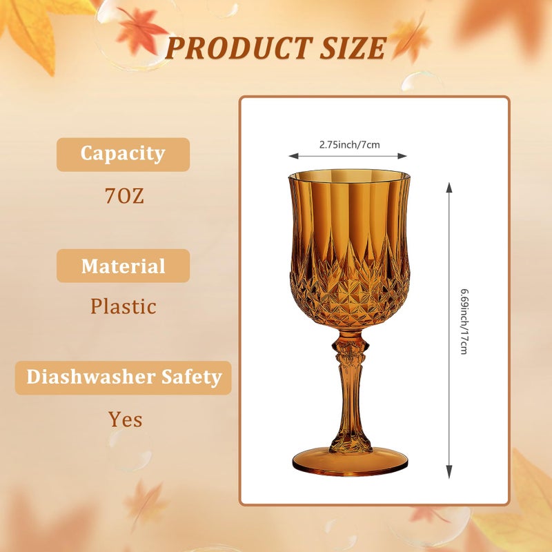 HTTBEIZI 7OZ Plastic Wine Glasses, Disposable Goblets Drinking Glasses Crystal Vintage Water Cups Unbreakable Champagne for Valentineâ€™s Day, Wedding, Parties (24, Amber) - Image 2
