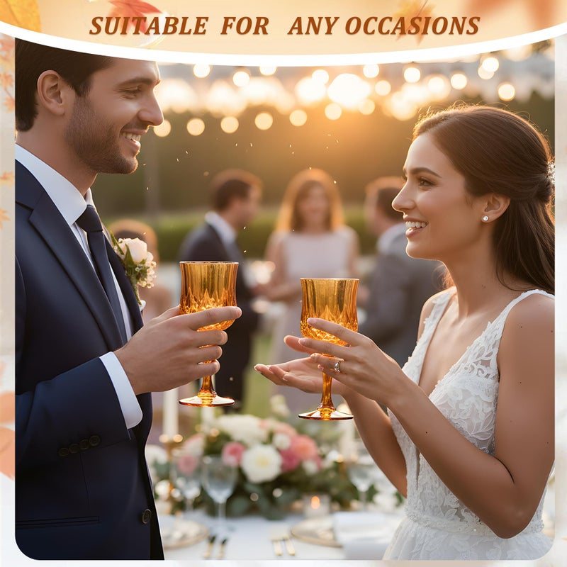 HTTBEIZI 7OZ Plastic Wine Glasses, Disposable Goblets Drinking Glasses Crystal Vintage Water Cups Unbreakable Champagne for Valentineâ€™s Day, Wedding, Parties (24, Amber) - Image 3