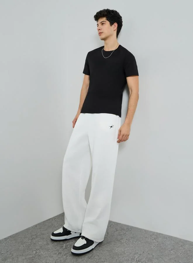 Styli Men White Embroidered Relaxed Fit Joggers