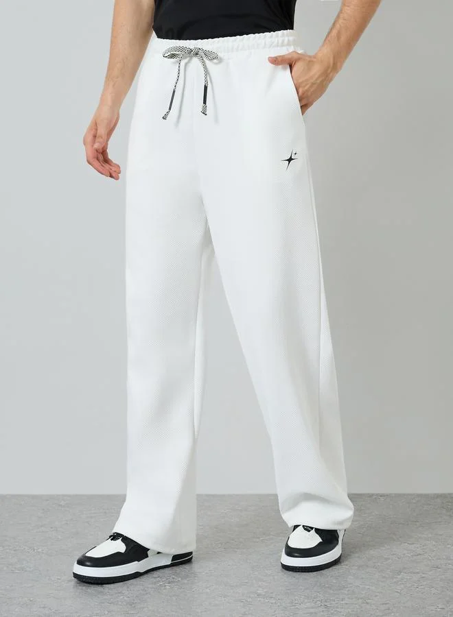 Styli Men White Embroidered Relaxed Fit Joggers