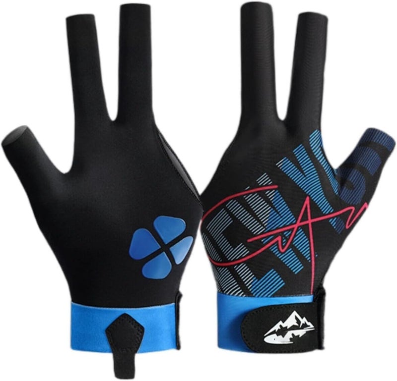 NALACAL Billiards Glove for Left Hand - High Elasticity 3 Finger Pool Glove, Breathable Anti-Slip Snooker Cue Sport Glove (Blue, M Size) - Image 1