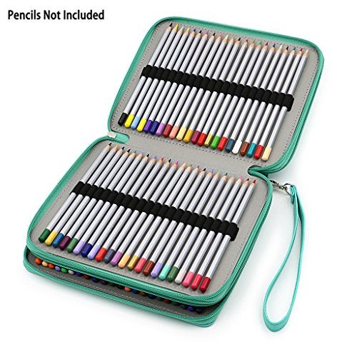 BTSKY Deluxe PU Leather Pencil Case For Colored Pencils - 120 Slot Pencil Holder with Handle Strap Handy Colored Pencil Box Large(Green) - Image 5