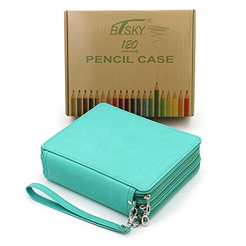 BTSKY Deluxe PU Leather Pencil Case For Colored Pencils - 120 Slot Pencil Holder with Handle Strap Handy Colored Pencil Box Large(Green) - Image 4
