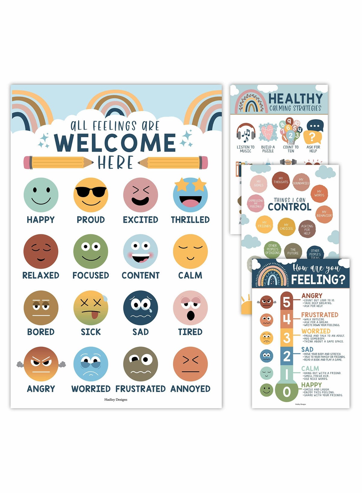 Y&D 4 Colorful Feelings Chart For Kids Learning Posters Walls - List Of ...