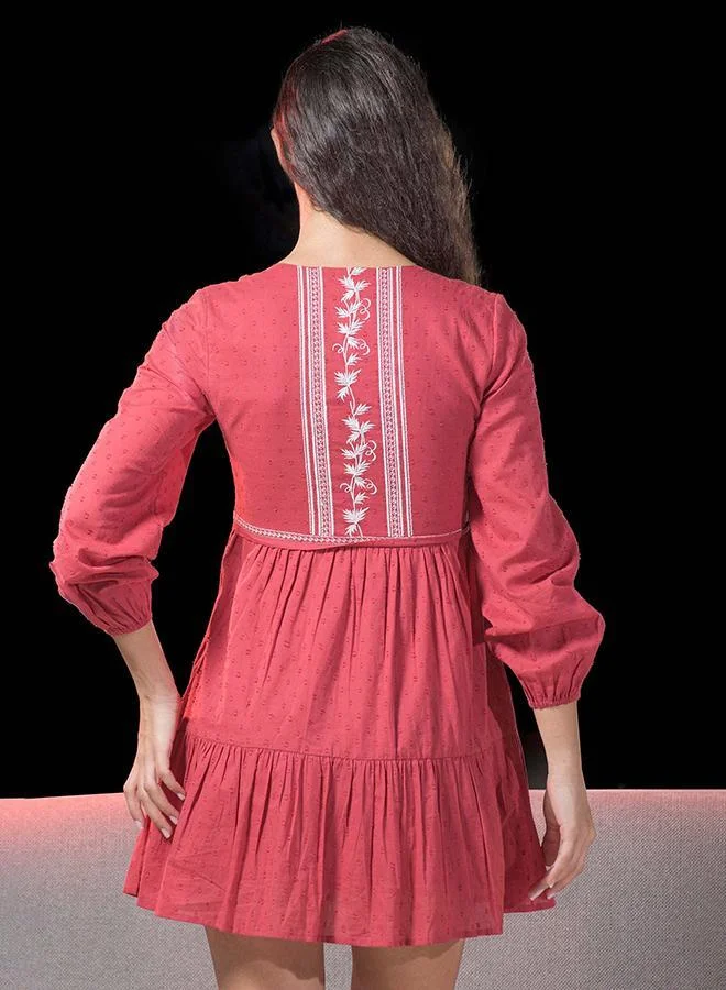 Virgio  100% Cotton Dress With Intricate Contrast Embroidery for Women | Best Price UAE