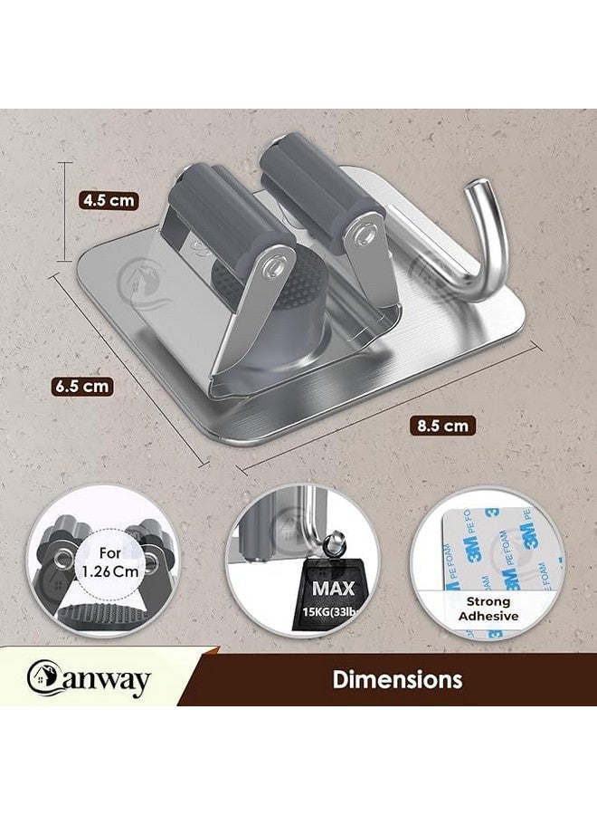 CANWAY® Wall Mounted 2 Pieces Stainless Steel 1 Rack with 1 Hook Heavy Duty Broom and Mop Stick Holder for Home, Kitchen, Garden, Laundry & Garage (Silver) - Image 2