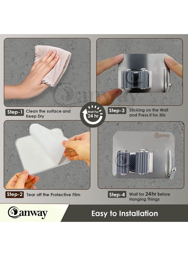 CANWAY® Wall Mounted 2 Pieces Stainless Steel 1 Rack with 1 Hook Heavy Duty Broom and Mop Stick Holder for Home, Kitchen, Garden, Laundry & Garage (Silver) - Image 5
