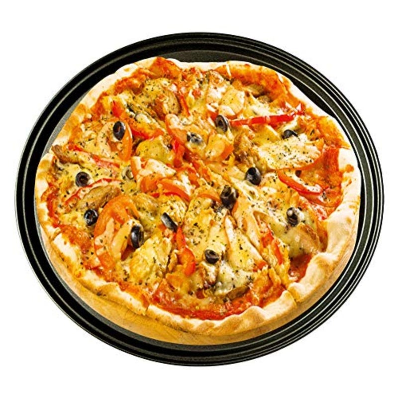 2PCS/set Carbon Steel Nonstick Pizza Baking Pan Tray Pizza Plate Dishes Holder Bakeware Home Kitchen Baking Tools Size 32cm - Image 2