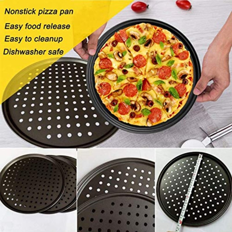 2PCS/set Carbon Steel Nonstick Pizza Baking Pan Tray Pizza Plate Dishes Holder Bakeware Home Kitchen Baking Tools Size 32cm - Image 3