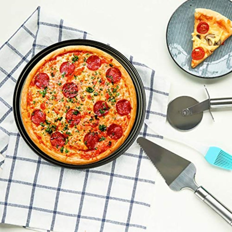 2PCS/set Carbon Steel Nonstick Pizza Baking Pan Tray Pizza Plate Dishes Holder Bakeware Home Kitchen Baking Tools Size 32cm - Image 4
