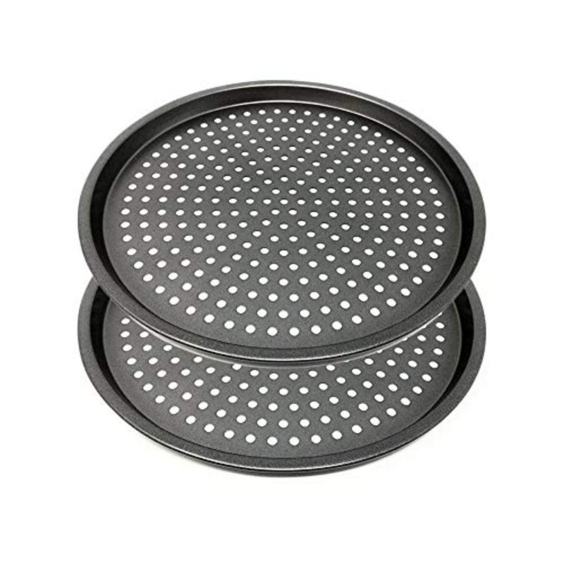 2PCS/set Carbon Steel Nonstick Pizza Baking Pan Tray Pizza Plate Dishes Holder Bakeware Home Kitchen Baking Tools Size 32cm - Image 1