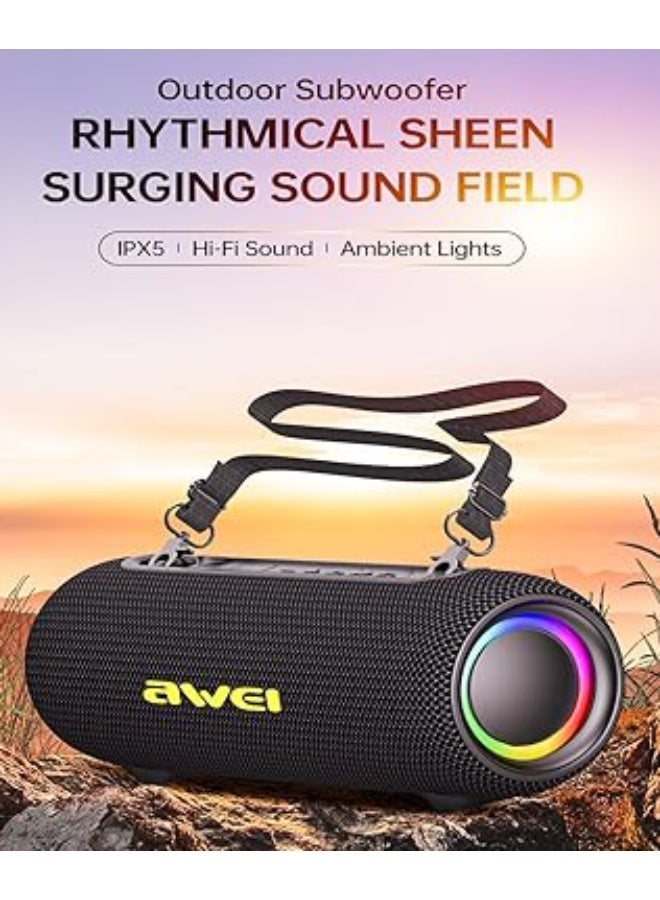 أوي مكبر صوت لاسلكي خارجي من Awei، بقوة 26 واط، وتقنية بلوتوث 5.3، وإضاءة RGB، ومقاوم للماء، باللون الأسود، موديل KA33 - Image 2