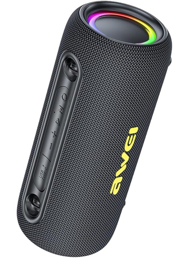 أوي مكبر صوت لاسلكي خارجي من Awei، بقوة 26 واط، وتقنية بلوتوث 5.3، وإضاءة RGB، ومقاوم للماء، باللون الأسود، موديل KA33 - Image 1