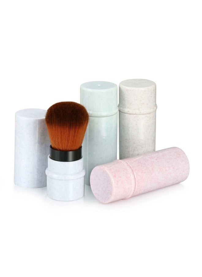 Primal Elements 4 Colors Kabuki Makeup Brush Retractable Blush Brushes Premium Foundation Brush Travel Kit for Mineral Powder, Contouring, Cream, Liquid Cosmetics, Pink/Blue/White/Purple  - Image 1