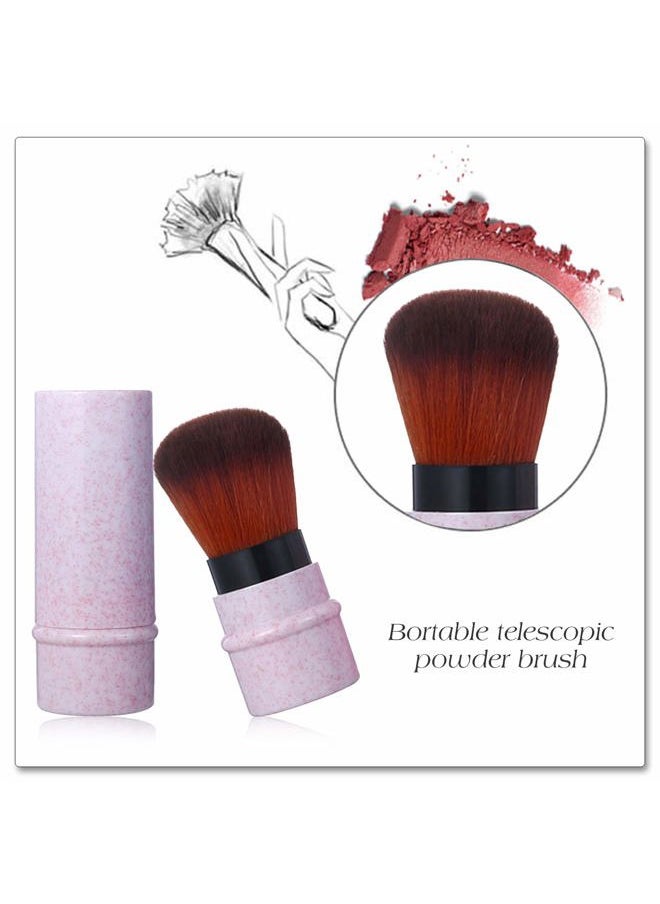 Primal Elements 4 Colors Kabuki Makeup Brush Retractable Blush Brushes Premium Foundation Brush Travel Kit for Mineral Powder, Contouring, Cream, Liquid Cosmetics, Pink/Blue/White/Purple  - Image 4