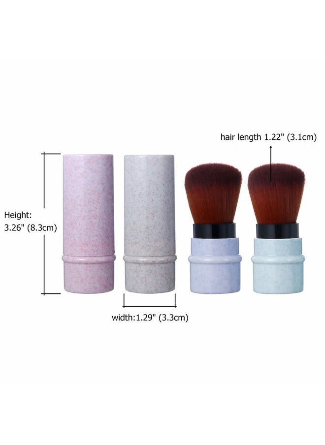 Primal Elements 4 Colors Kabuki Makeup Brush Retractable Blush Brushes Premium Foundation Brush Travel Kit for Mineral Powder, Contouring, Cream, Liquid Cosmetics, Pink/Blue/White/Purple  - Image 3