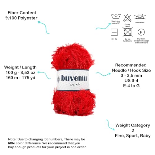 Buvemu Eyelash Fun Fur Yarn 100 Gram (3.53 Ounces) 175 Yards (160 Meters) (Bright Red) - Image 4