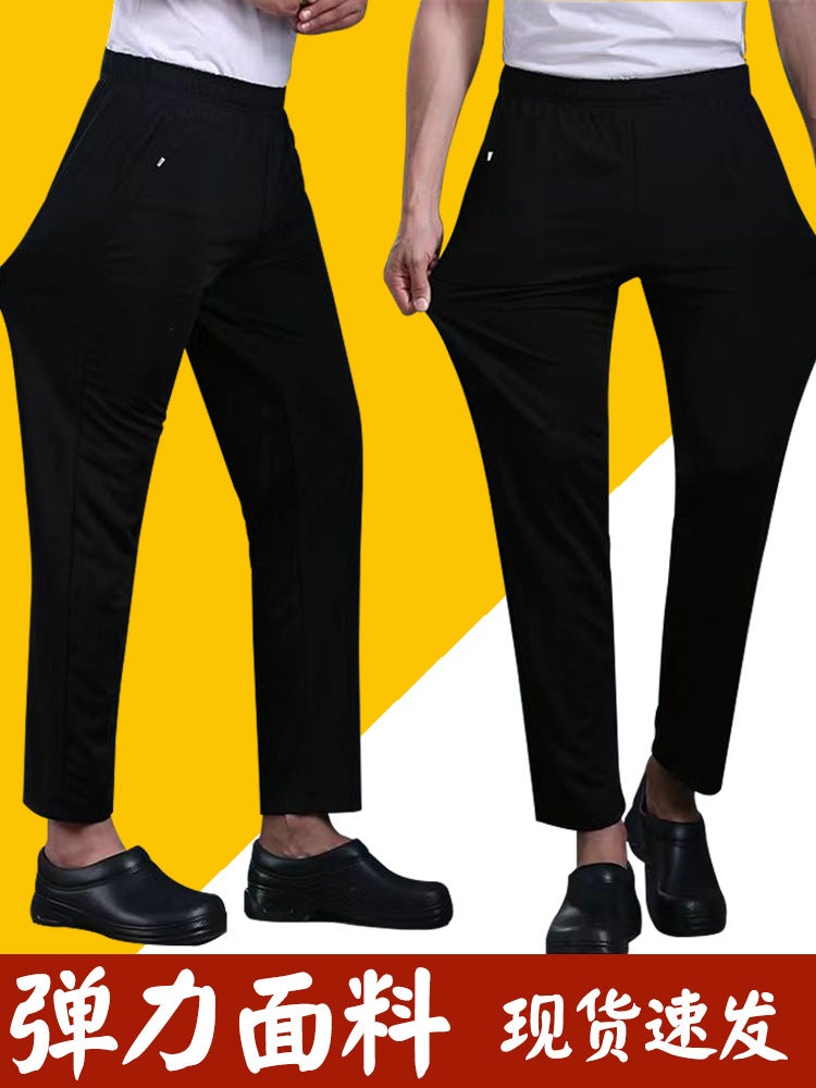Stretch Elastic Chef Pants Men'S El Restaurant Kitchen Work Pants Catering Waiter Straight Pants Large Size Black - Image 2