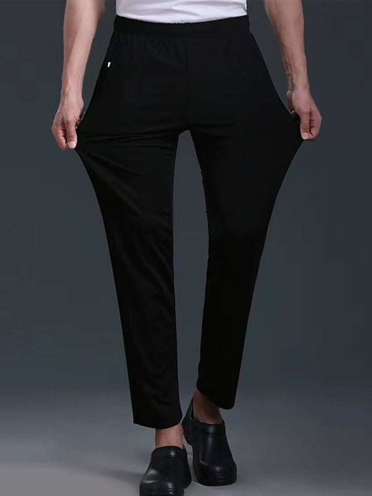 Stretch Elastic Chef Pants Men'S El Restaurant Kitchen Work Pants Catering Waiter Straight Pants Large Size Black - Image 5
