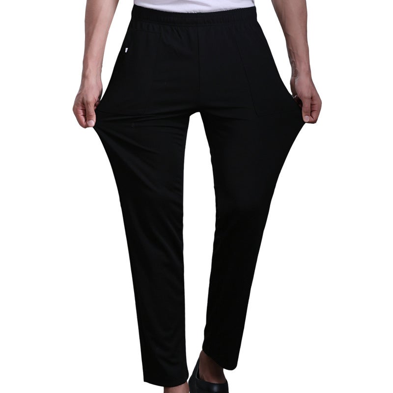 Stretch Elastic Chef Pants Men'S El Restaurant Kitchen Work Pants Catering Waiter Straight Pants Large Size Black - Image 1
