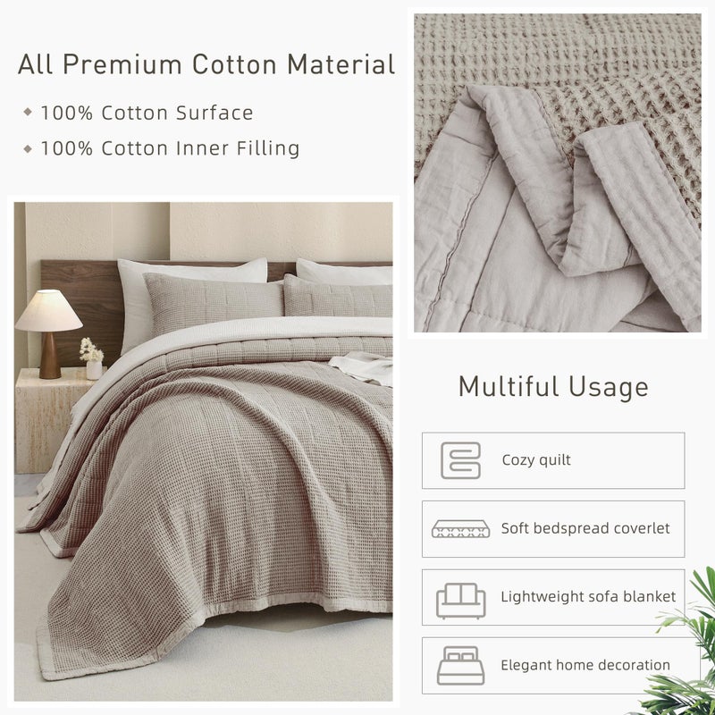 CozyTide Oversized King Bedspread 120"x120",100% Cotton Waffle Weave Quilt Set 3Pcs Dark Khaki California King Size Oversized Quilt Bedding Set Lightweight Luxury Coverlet Extra Soft - Image 3