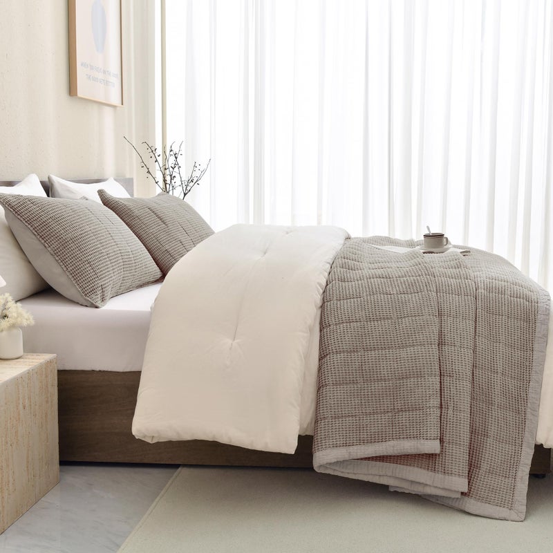 CozyTide Oversized King Bedspread 120"x120",100% Cotton Waffle Weave Quilt Set 3Pcs Dark Khaki California King Size Oversized Quilt Bedding Set Lightweight Luxury Coverlet Extra Soft - Image 2