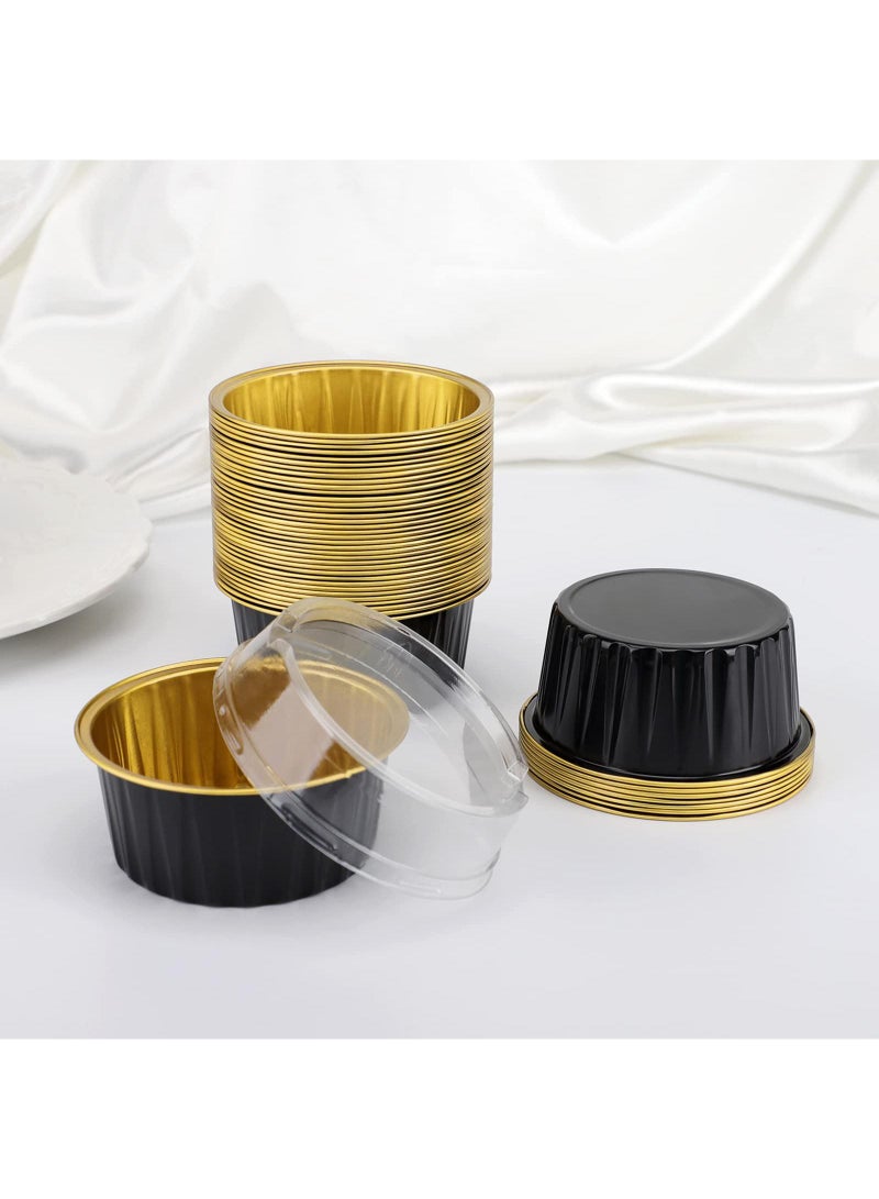 Sweet seven 100 pcs Mini Aluminum Foil Baking Cups with Lids - 5oz Round Cupcake Liners & Tart Pie Tins for Pudding, Soufflé, Parties, Weddings - Disposable Cake Containers and Flan Molds  - Image 2