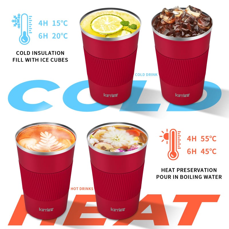 KETIEE Travel Coffee Mug 12oz: Vacuum Insulated Coffee Cup with Leakproof Lid  Coffee Tumbler  Reusable Coffee Cups  Double Wall Stainless Steel Coffee Mug to Go for Hot/Ice Coffee Tea (Red) - Image 2