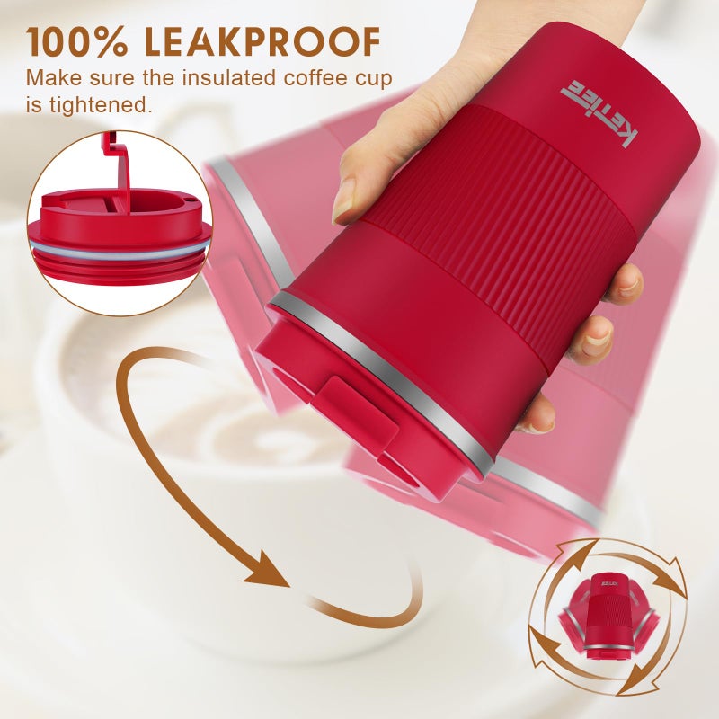 KETIEE Travel Coffee Mug 12oz: Vacuum Insulated Coffee Cup with Leakproof Lid  Coffee Tumbler  Reusable Coffee Cups  Double Wall Stainless Steel Coffee Mug to Go for Hot/Ice Coffee Tea (Red) - Image 4